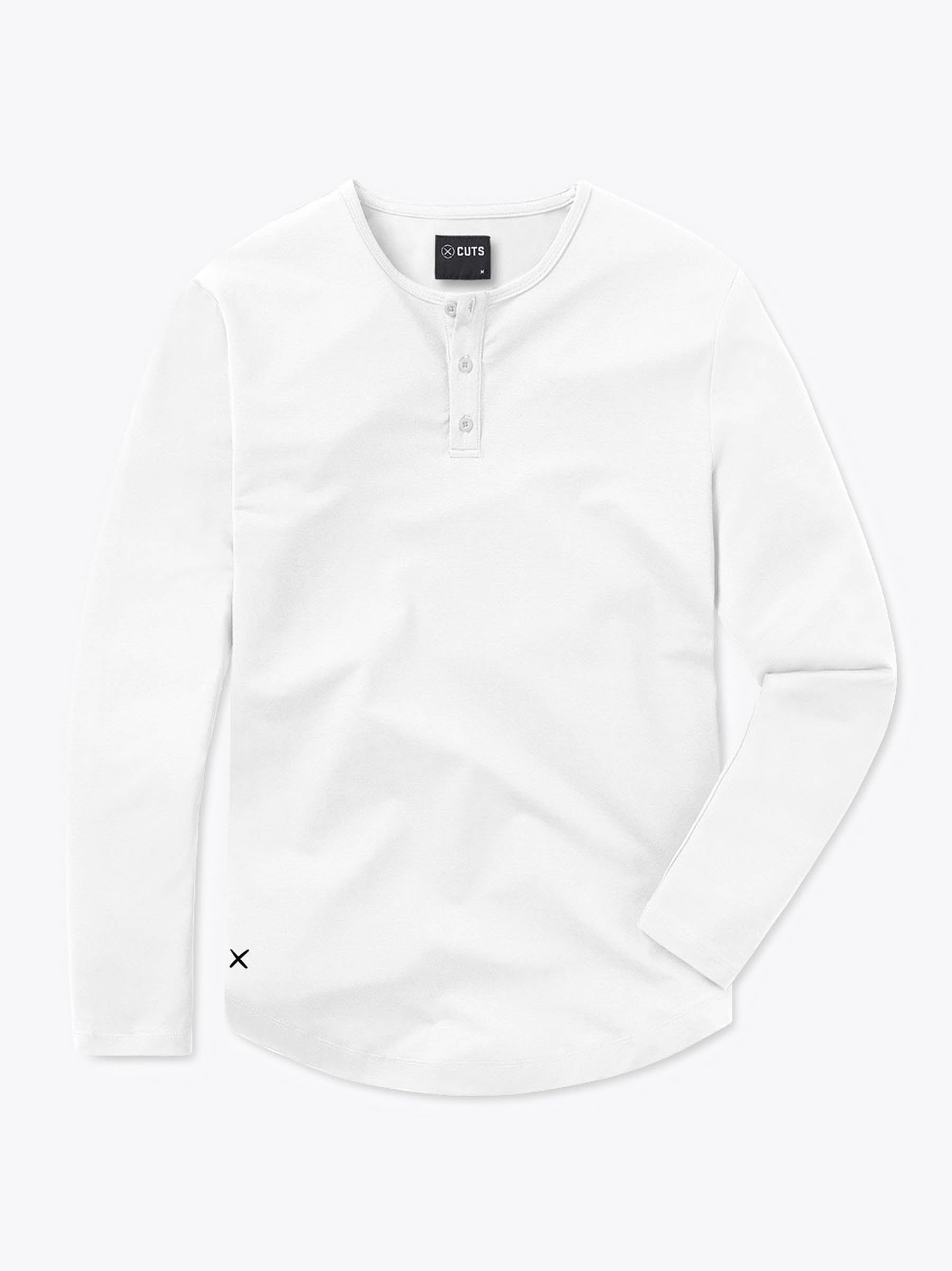 AO Long Sleeve Henley Curve-Hem | White Signature-fit PYCA Pro®