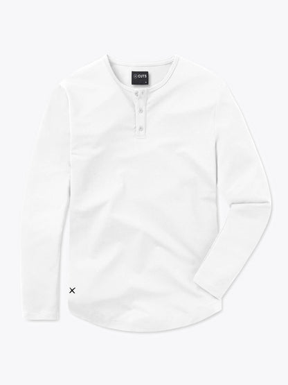 AO Long Sleeve Henley Curve-Hem | White Signature-fit PYCA Pro®