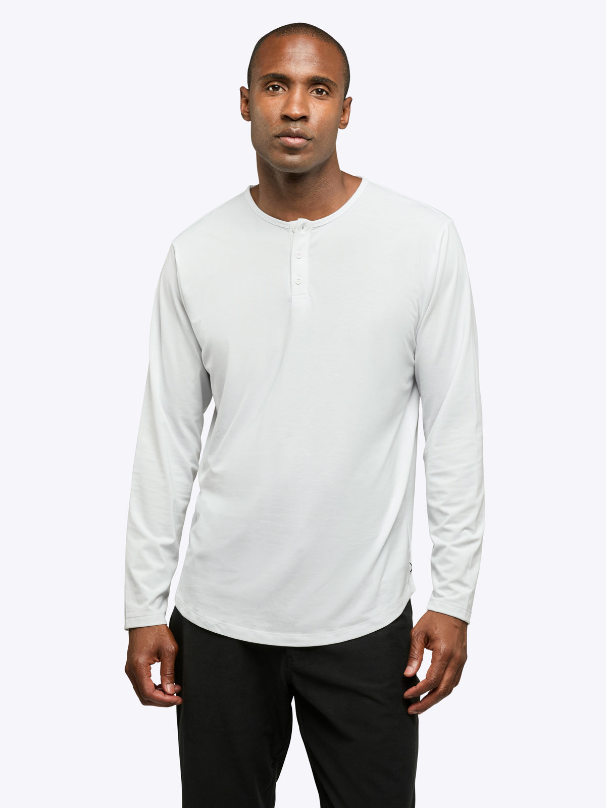 AO Long Sleeve Henley Curve-Hem | White Signature-fit PYCA Pro®